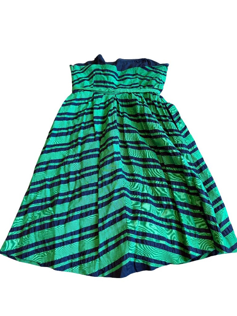 Moulinette Soeurs Anthropologie Green Navy Stripe Dress Strapless A-Line Size 8
